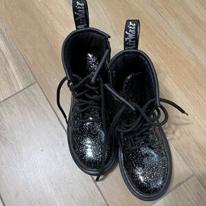 Authentic Doc Martens Air Wair Stylish Black & Silver Glitter Kids Boots